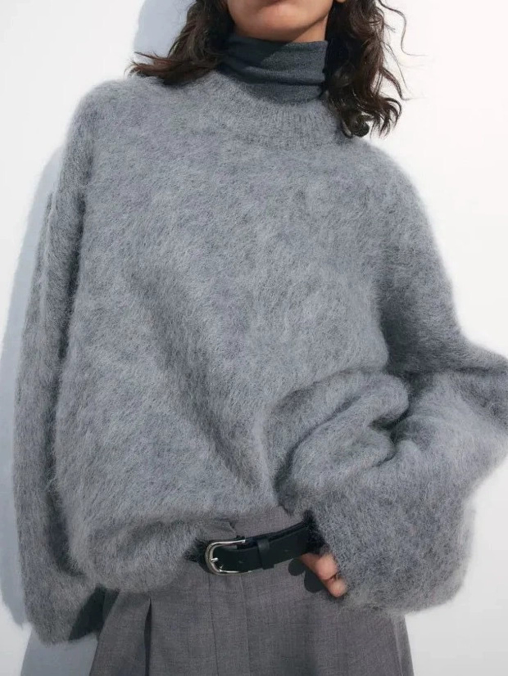 Zara Cozy Textured Oversized Crew Neck Long Sleeve Knit Sweater